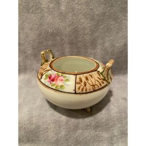 Nippon Footed Sugar Condiment Bowl Hand‎ Painted Rose Pattern No Lid Japan